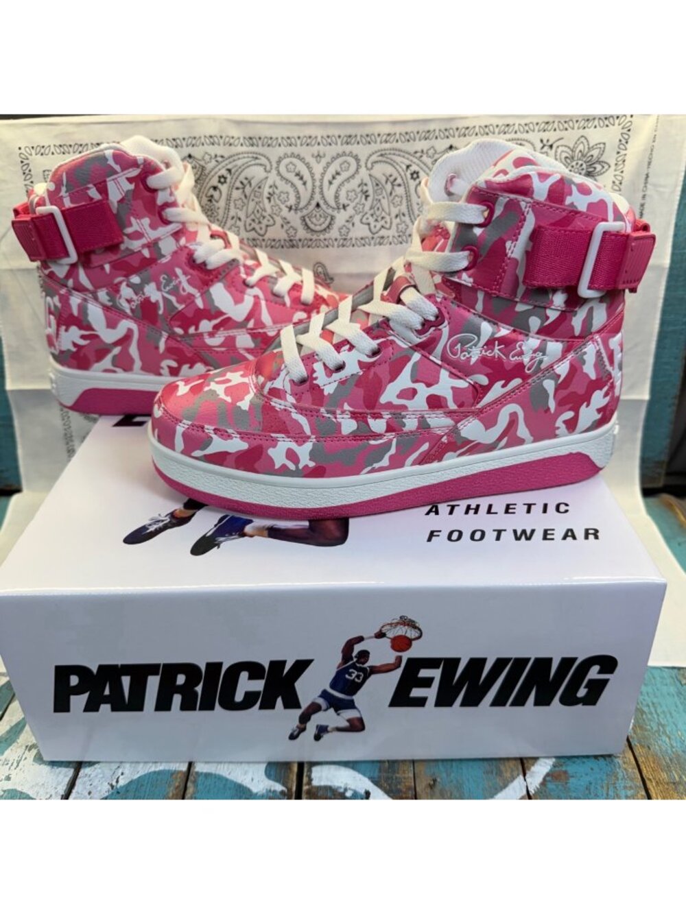 NIB Patrick Ewing Orion Strap Hi Womens  8/Youth 6.5 Basketball Shoe Pink Camo